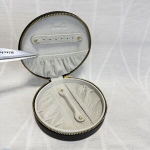 Shane Company Round Travel Jewelry Box/Case - Black PU Leather New